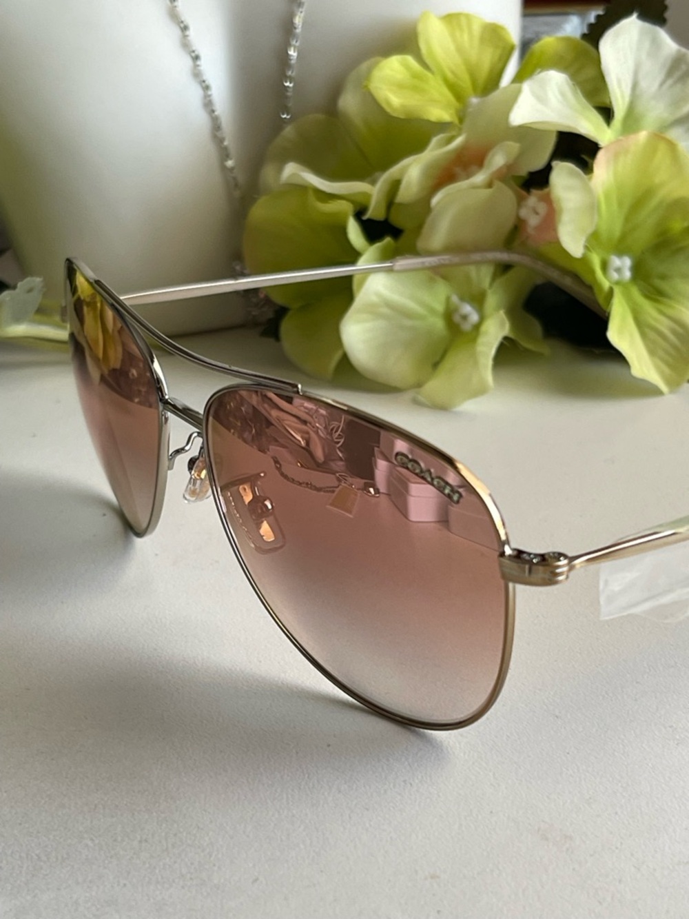 Coach Aviator Sunglasses with Rose Gradient Lenses and Gold Frame